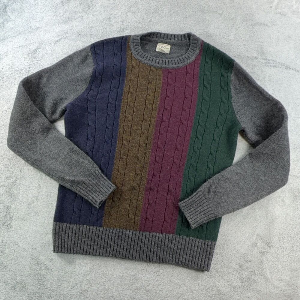 J.Crew Rugged Merino Sweater Men S Cable-Knit Striped Crew Neck Pullover Wool